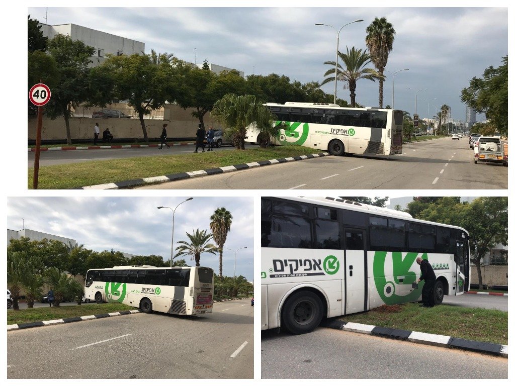אוטובוס תקוע בשדרות ירושלים צילום: דודו חן