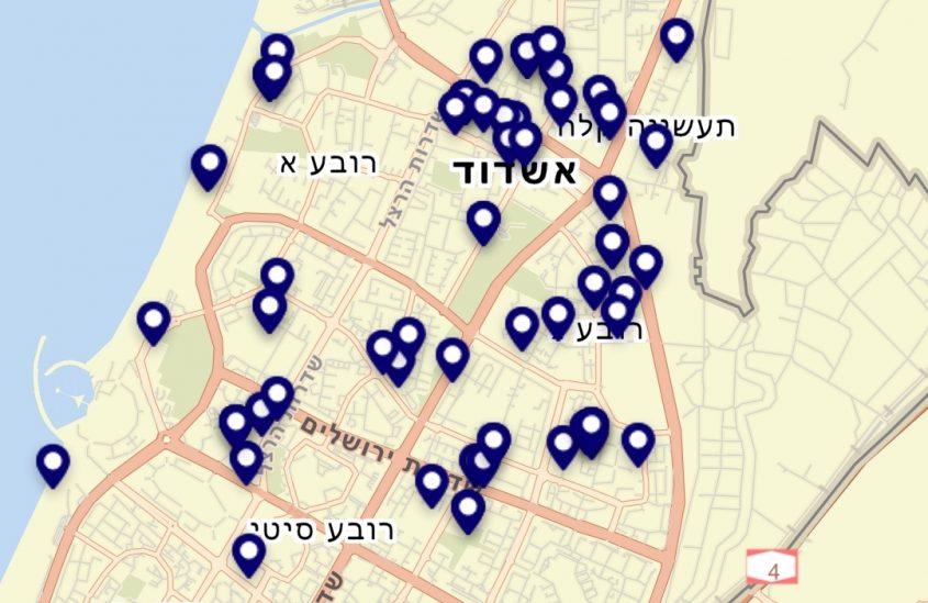 חלק מהמקומות שבהם שהו נדבקים מאומתים בקורונה באשדוד, מתוך אתר משרד הבריאות