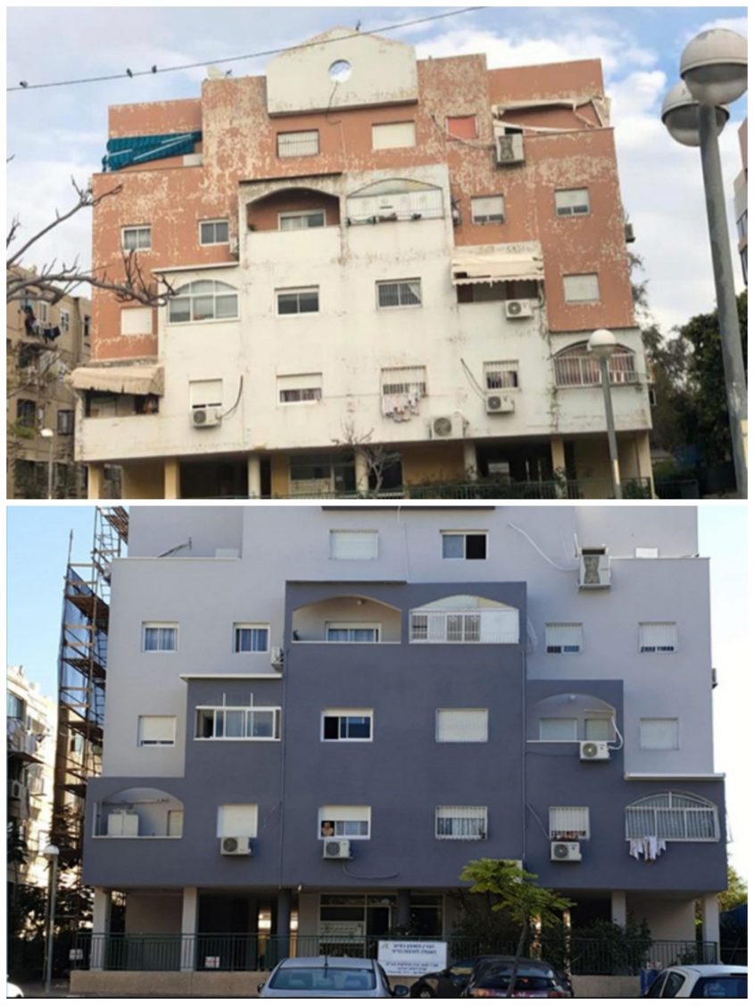 לפני ואחרי. רחוב הפלמ"ח 46. צילום: עיריית אשדוד