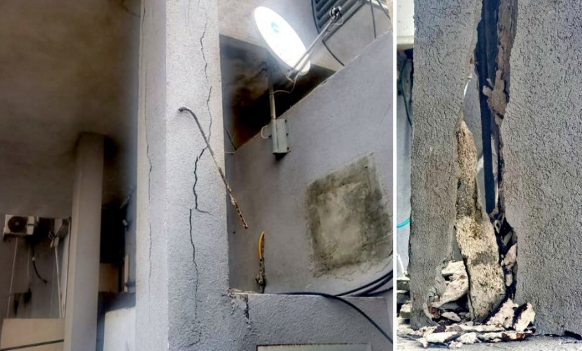 הסדקים בבניין. צילום: תיעוד מבצעי כבאות והצלה