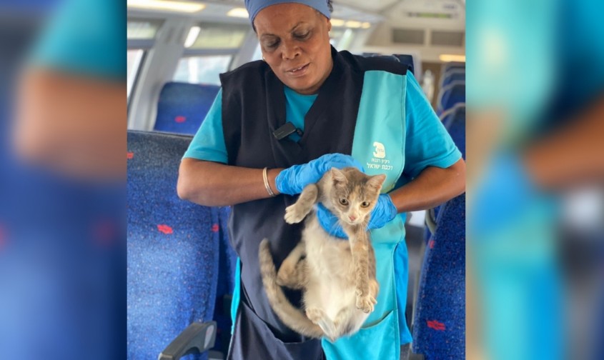 פנטנש והחתול שחילצה. צילום: רכבת ישראל