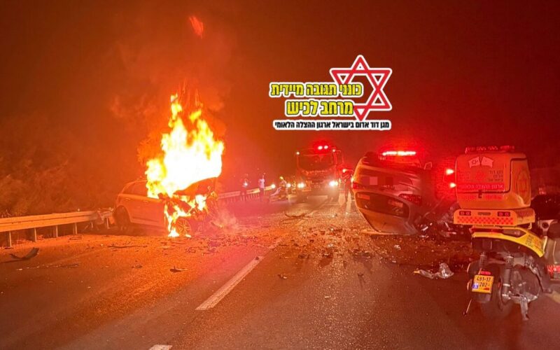 זירת התאונה ליד בני דרום. צילום: מד"א