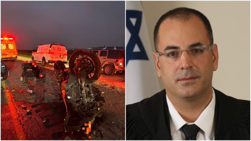 השופט בני שגיא וזירת התאונה. צילומים: אתר בתי המשפט, מד"א