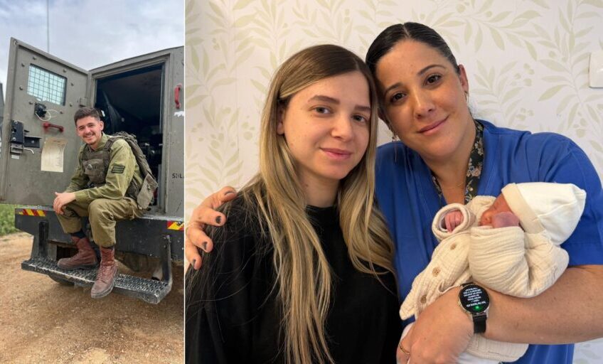 המיילדת טל בן וליד ושחף בן סימון עם התינוק. צילום: דוברות אסותא אשדוד